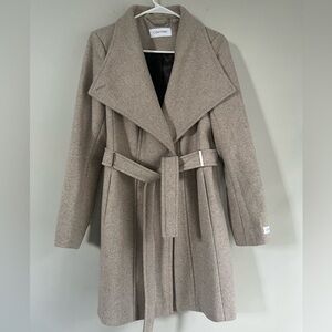 NWT Calvin Klein Belted Wool Peacoat, Tan, Size M